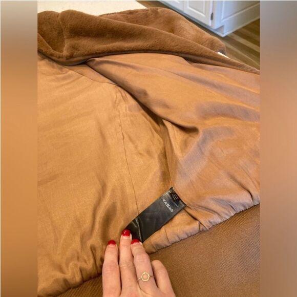 Free People Camel Brown Faux Fur Teddy Zipper Hoodie Gorpcore Oversized Coat XSm - Picture 9 of 11